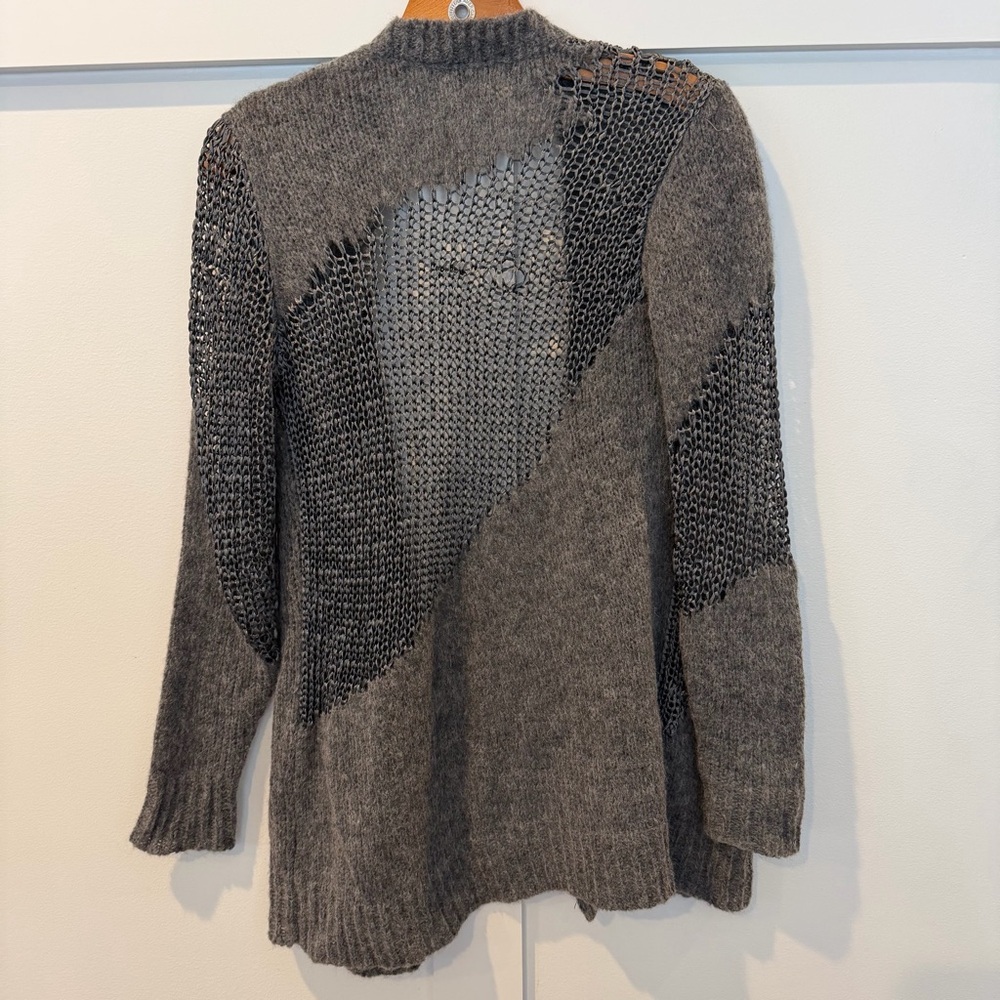 Eileen Fisher Sweater Gray Open Front Weave Wool Blend Cardigan Long Line XS - Picture 6 of 9